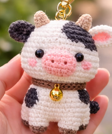 Móc khóa len Con Bò Sữa Handmade - Ảnh 3